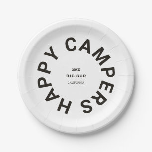 Vintage Black Happy Campers Camping Trip Custom Paper Plate