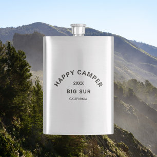 Vintage Black Happy Campers Crest Camp Weekend  Hip Flask