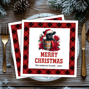 Vintage black highland cow buffalo plaid napkin