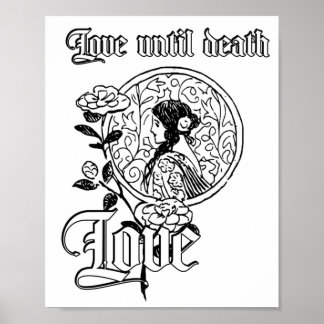 Vintage black ink tattoo with text LOVE   Poster