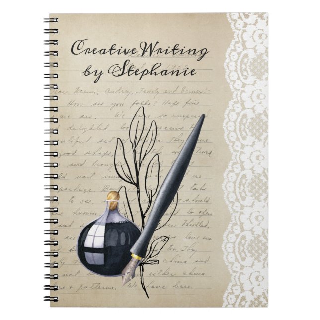 Vintage Black Inkwell and Nib Pen Notebook (Front)