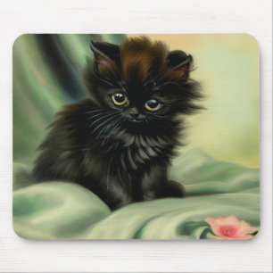 Vintage Black Kitten Illustration Mouse Pad