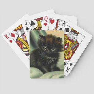 Vintage Black Kitten Illustration Playing Cards