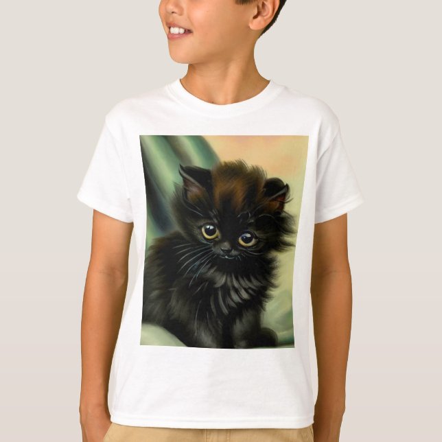 Vintage Black Kitten Illustration T-Shirt (Front)
