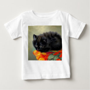 Vintage Black Kitten with Red Flower Blanket Baby T-Shirt