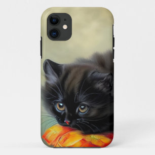 Vintage Black Kitten with Red Flower Blanket iPhone 11 Case