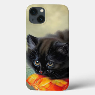 Vintage Black Kitten with Red Flower Blanket iPhone 13 Case