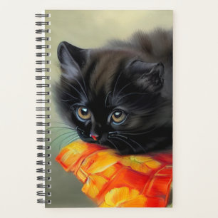 Vintage Black Kitten with Red Flower Blanket Planner