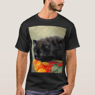 Vintage Black Kitten with Red Flower Blanket T-Shirt