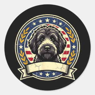 Vintage Black Labradoodle Dog Retro Art Design for Classic Round Sticker