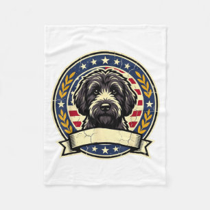 Vintage Black Labradoodle Dog Retro Art Design for Fleece Blanket