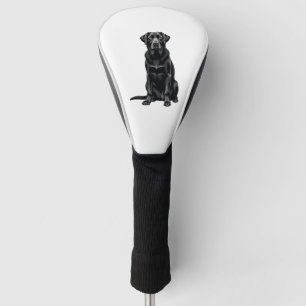 Vintage Black Labrador Retriever Dog Portrait Illu Golf Head Cover