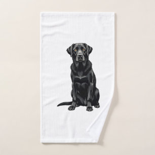 Vintage Black Labrador Retriever Dog Portrait Illu Hand Towel