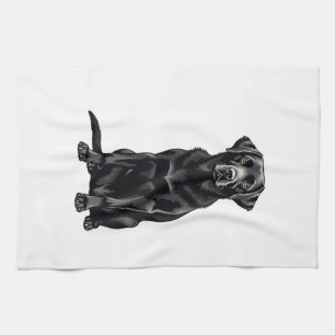 Vintage Black Labrador Retriever Dog Portrait Illu Kitchen Towel