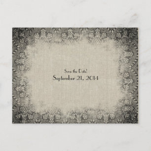 Vintage Black Lace and Linen Save the Date Announcement Postcard