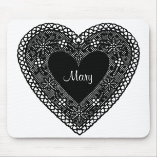 Vintage Black Lace Heart Mousepad