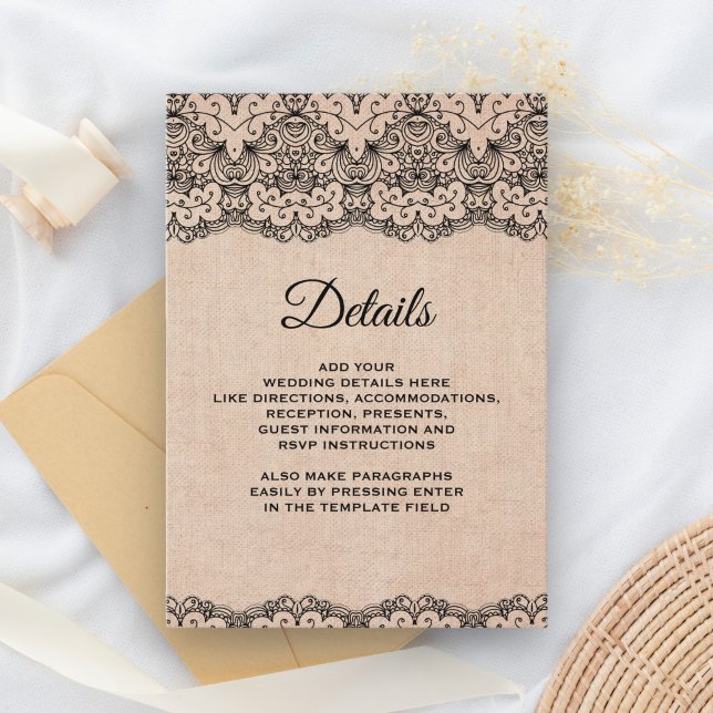 Vintage Black Lace Rustic Burlap Details Enclosure Card (Creator Uploaded)