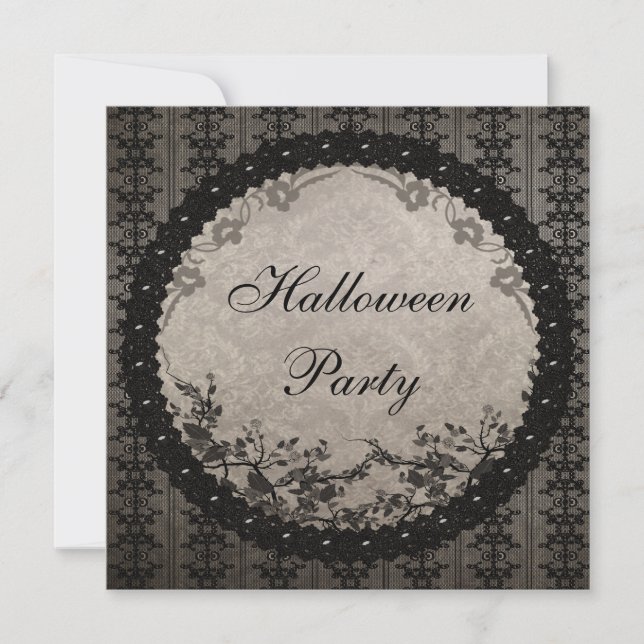 Vintage Black Lace & Sequins Halloween Party Invitation (Front)
