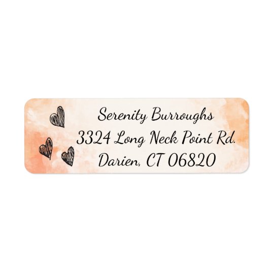 Vintage Black Love Hearts Orange Watercolor Return Address Label