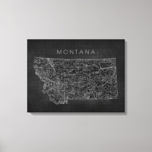 Vintage Black Montana Map Canvas Print