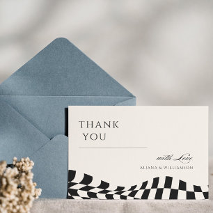 Vintage Black Old Money Chequered Pattern wedding Thank You Card