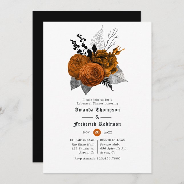Vintage Black & Orange Halloween Rehearsal Dinner Invitation (Front/Back)