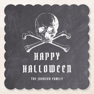 Vintage Black Pirate Skull & Bones Halloween Paper Coaster