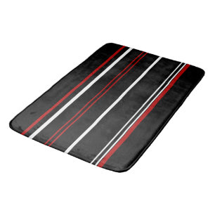 Vintage Black Red and White Stripes Bath Mat