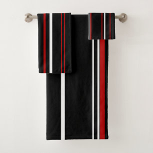 Vintage Black Red and White Stripes Bath Towel Set