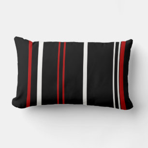 Vintage Black Red and White Stripes Lumbar Pillow