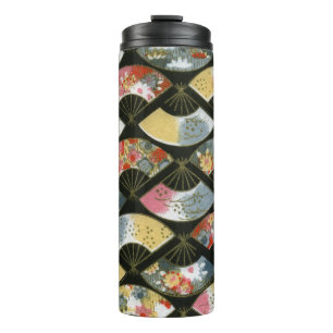 Vintage Black Red Fans Japanese Origami Pattern Thermal Tumbler