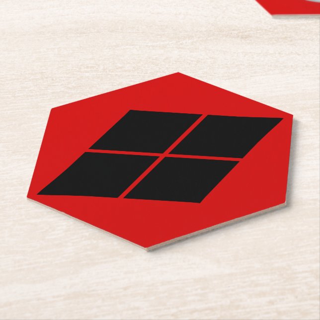 Vintage Black Red Takeda Japan Mon Kamon Oriental Paper Coaster (Angled)