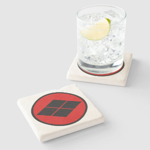 Vintage Black Red Takeda Japan Mon Oriental Art Stone Coaster