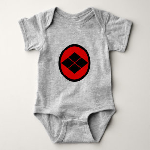 Vintage Black Red Takeda Japan Mon Oriental Baby Bodysuit