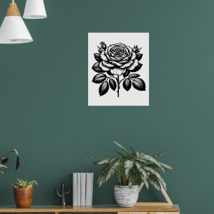 Vintage Black Rose Botanical Illustration Poster