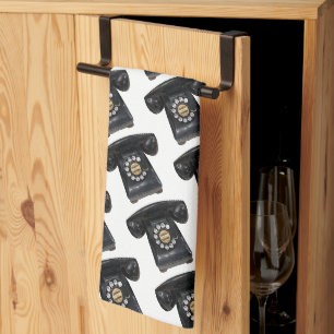 Vintage Black Rotary Phone Kitchen Towel