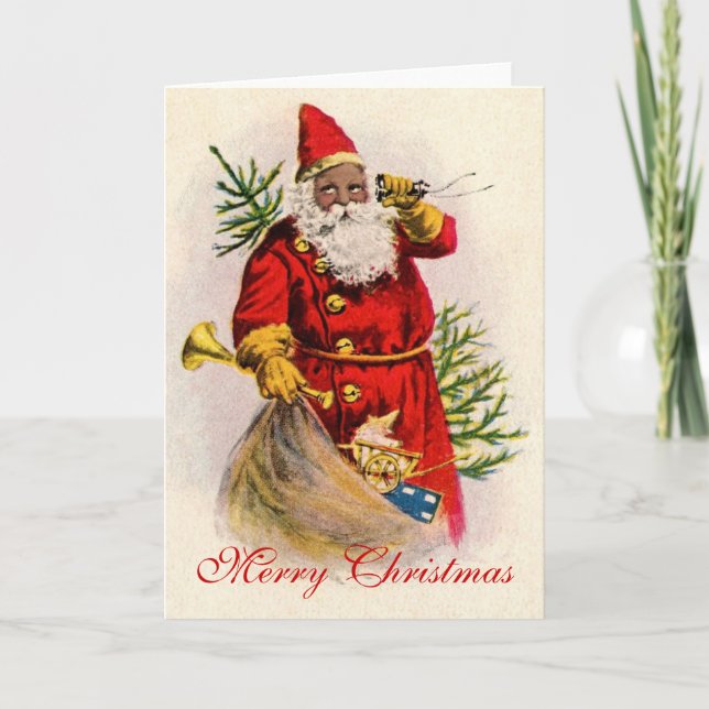 Vintage Black Santa Holiday Card (Front)