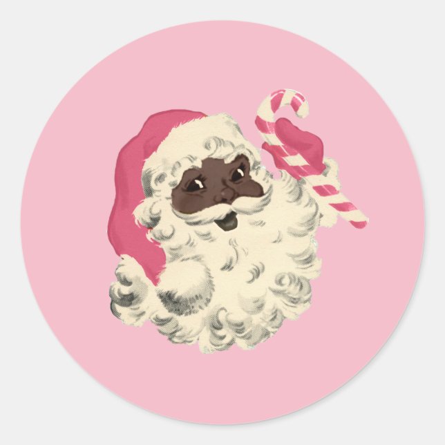 Vintage Black Santa Pink Hat Classic Round Sticker (Front)