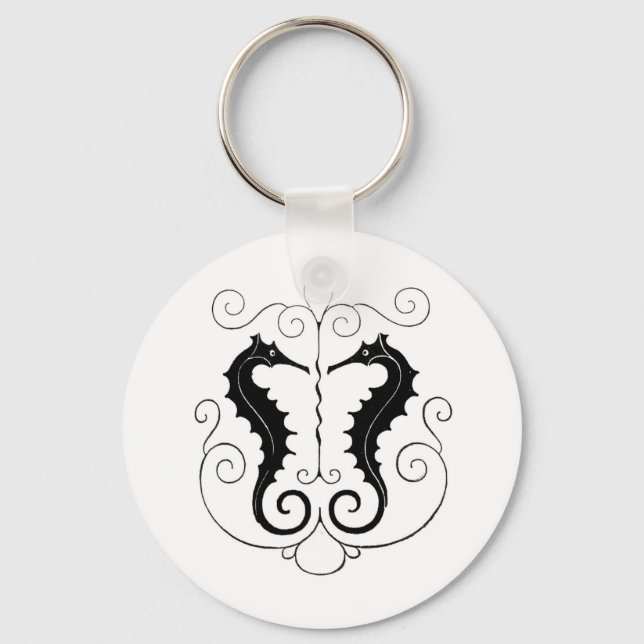 Vintage Black Seahorses Keychain (Front)
