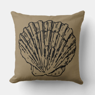 Vintage Black Seashell Art Throw Pillow