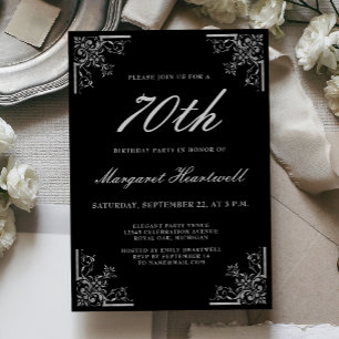 Vintage Black Silver 70th Birthday Invitation