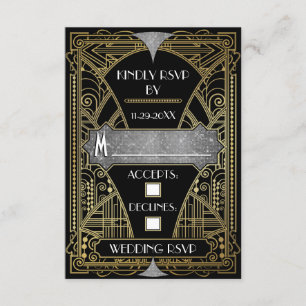 Vintage Black & Silver Art Deco Wedding RSVP Cards