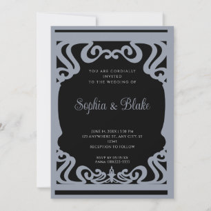 Vintage Black & Silver Elaborate Art Deco Wedding Invitation