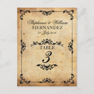 Vintage Black Swirl Wedding Reception Table Number Postcard
