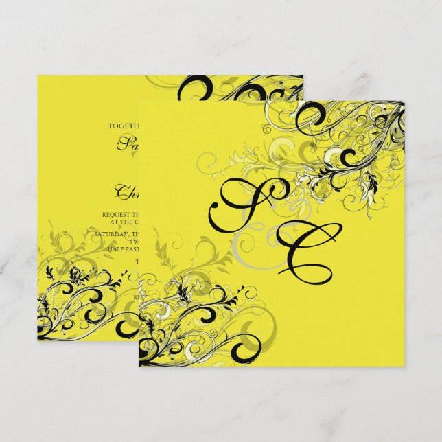 VINTAGE BLACK SWIRLS/diy background Invitation (Front/Back)