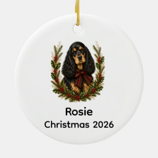 Vintage Black Tan Cocker Spaniel Christmas Ceramic Ornament