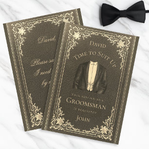 Vintage Black Time to Suit Up Groomsman Proposal Invitation