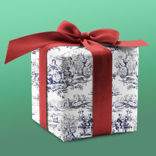Vintage Black Toile De Jouy Floral Pattern Wrapping Paper