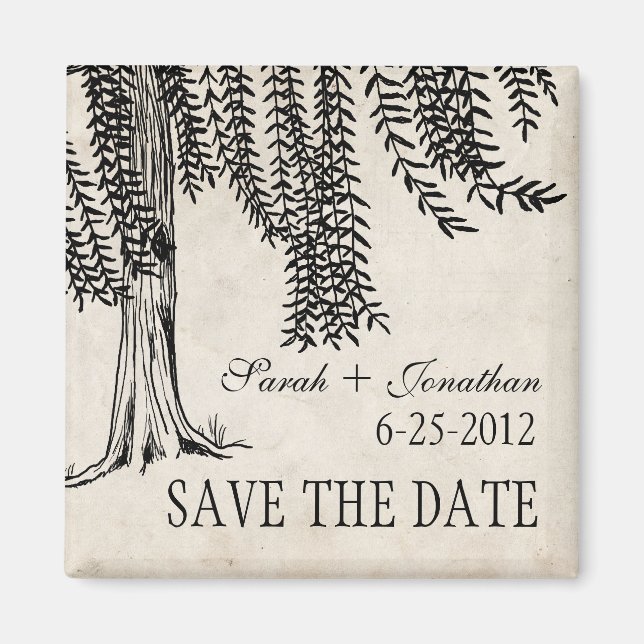 Vintage Black Weeping Willow Save The Date Magnet (Front)