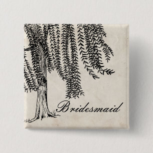 Vintage Black Weeping Willow Tree 2 Inch Square Button